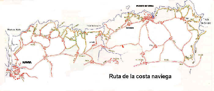 Mapa de ruta de la costa naviega.